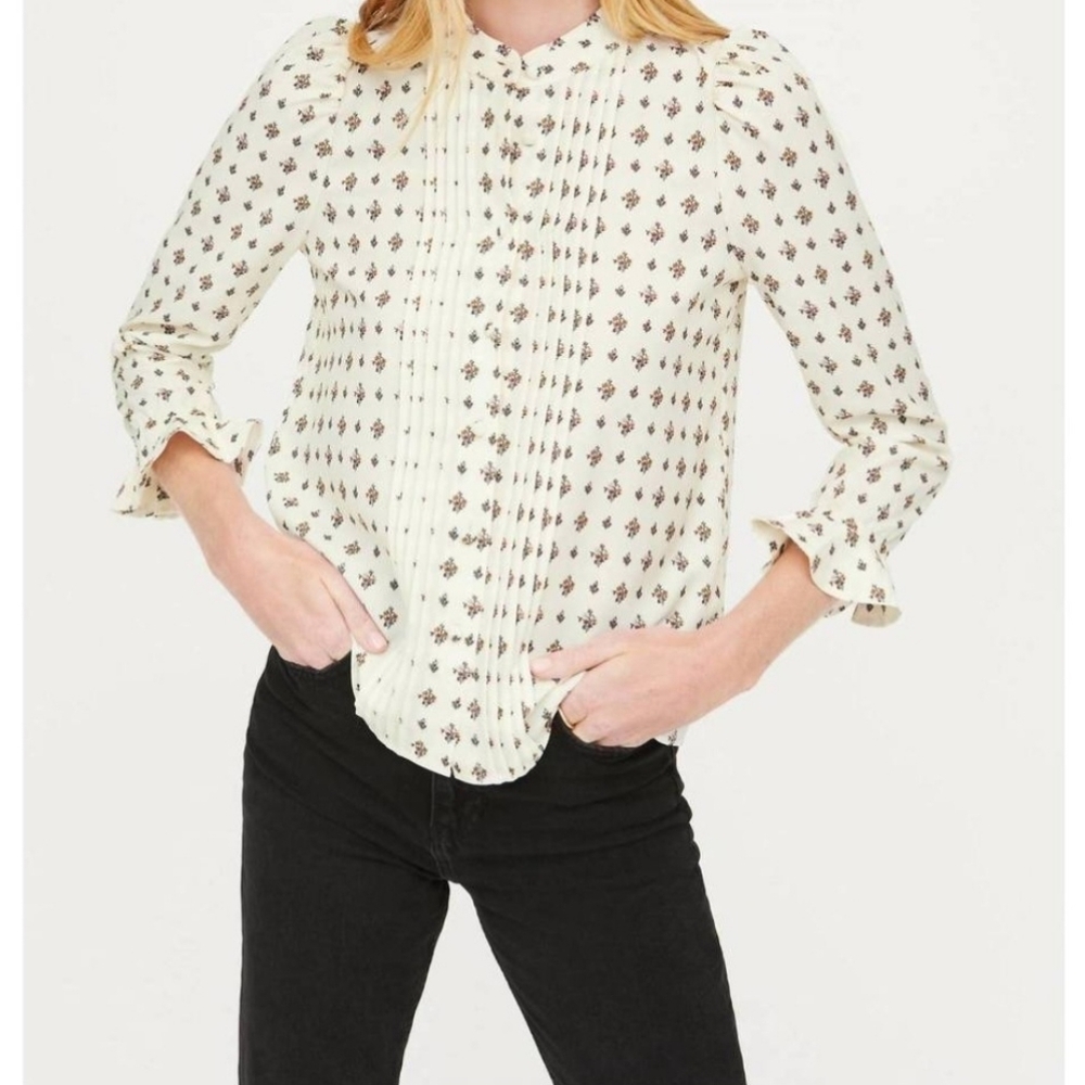 RHODE lyra top in needlepoint bouquet parchment